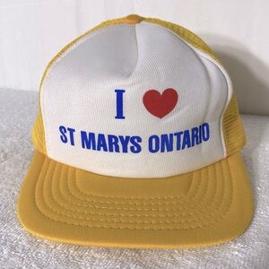 Vintage Yellow White I Love St Marys Ontario Snap Back Mesh Back Trucker Hat